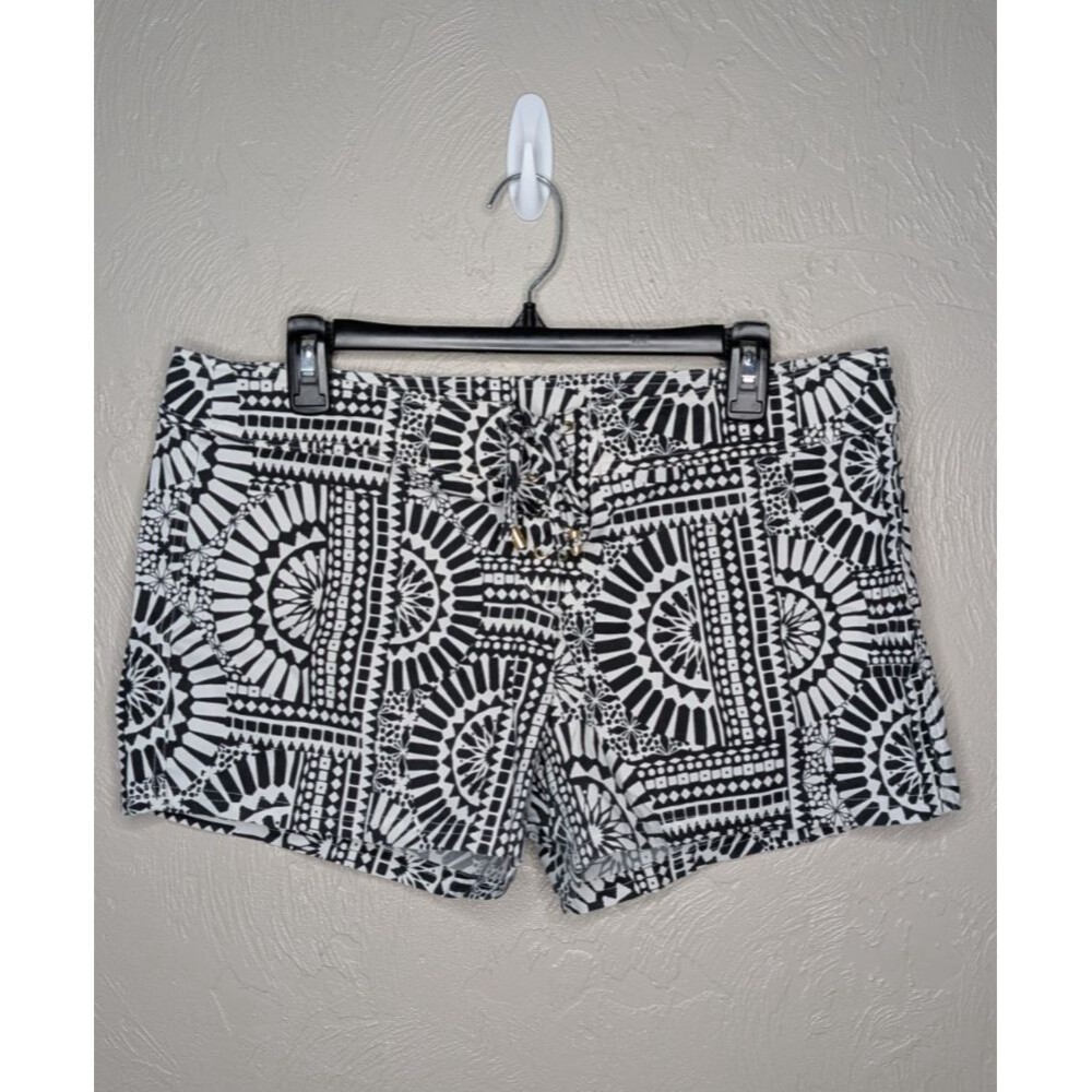Helen Jon Womens 10 Black White Printed Swim Lace Up Board Shorts USA